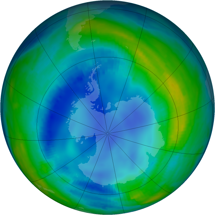 Antarctic ozone map for 03 August 1997